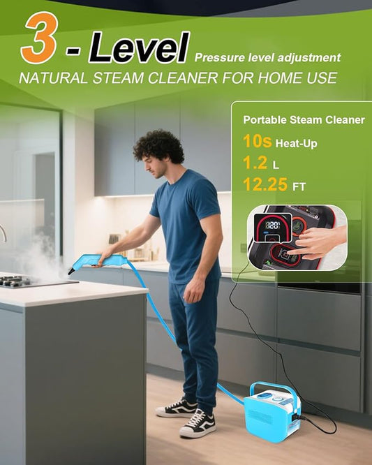 Handheld Steam Cleaner for Home, 10s Heat-Up/2.11 Qt Tank/4.5BAR High Pressure Steamer for Cleaning, 3 Level Pressurized Portable Steam Cleaner for Car, Kitchen, Grout, Tile, Dirt, Bed Bugs, Blue
