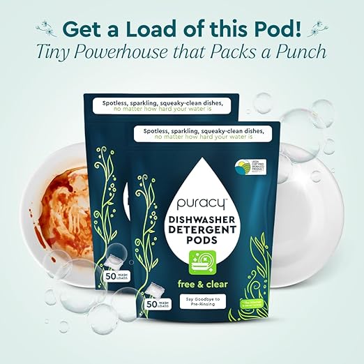 Puracy Dishwasher Pods, Natural Dishwasher Detergent, Free & Clear Dish tabs - Enzyme-Powered, Spot & Residue Free - TikTok Trend Items, Must Haves from TikTok Made Me Buy It (Free & Clear, 100 Count)