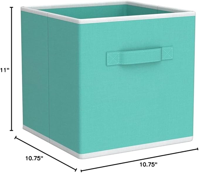 Simple Houseware Foldable Cube Storage Bins, 11-Inch Turquoise, 6-Pack Fabric Cubes Organizer for Closet or Shelves