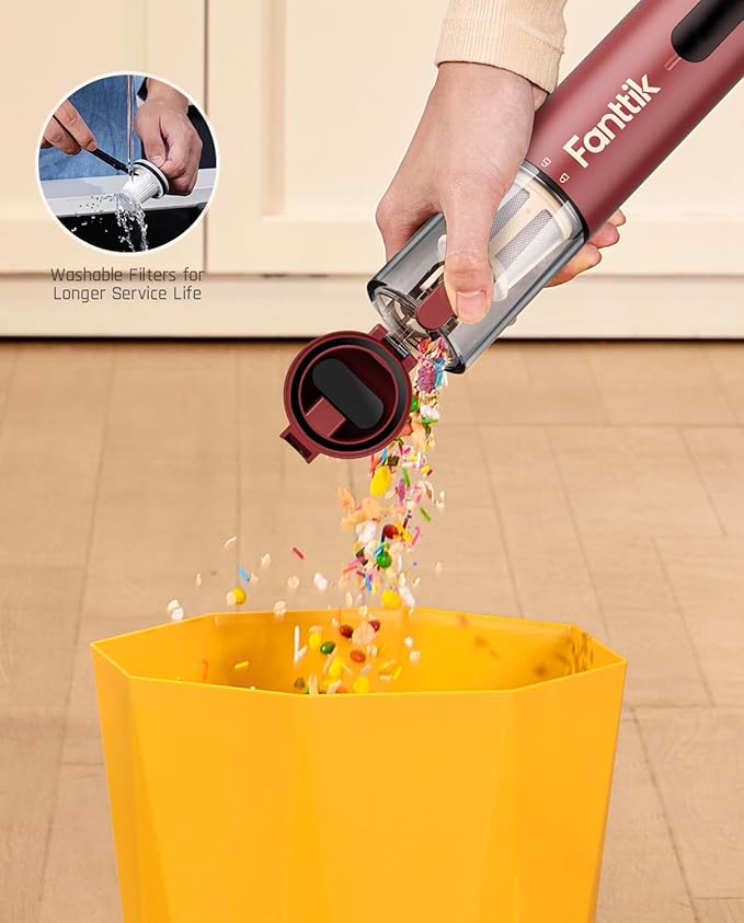 Fanttik Slim V10 APEX Cordless Car Vacuum, 4-in-1 Portable Mini Handheld Vac, 19kPa Suction Power, Upgraded Smart Digital Display, 2 Suction Modes for Small Jobs, Car, Office Desk, Keyboards (Red)