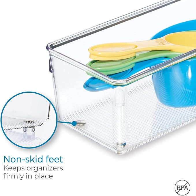 iDesign Plastic Drawer Organizer for Kitchen, Bathroom, and Desk Drawers, Set of 2, Clear