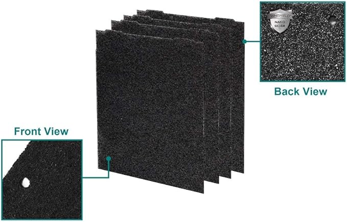 Whirlpool 8171434KS Genuine Charcoal Pre-Filter - Whishield Anti-Microbial Activated Replacement Fit for Air Purifier AP51030K, AP45030K, APR45130L and WP500, Large 4 Pack