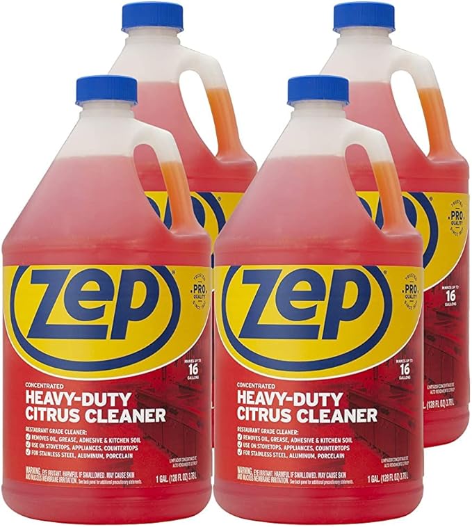 Zep Heavy-Duty Citrus Degreaser Cleaner Concentrate - 1 Gallon (Case of 4) ZUCIT128 - Restaurant Grade Degreaser and Cleaner Removes Oil, Grease, Adhesive, and Kitchen Soil on Stovetops, Appliances