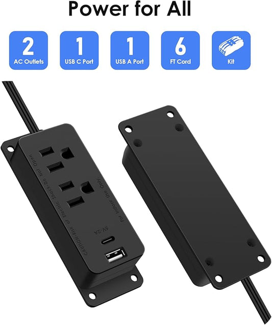 Gun Safe Power Outlet Kit, Gun Safe Accessory Electrical Outlet with USB C Port. Hidden Drawer Outlet Accessories for Interior Dehumidifiers and Lights (6FT)
