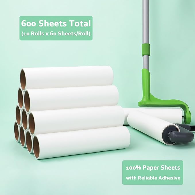 10-Pack 10 inch Lint Roller Refills for Evercare Layers Smart Design Large Mega Lint Rollers 10'' Wide Large Sticky Roller Replacement Refills 60 Sheets per Refill Total 600 Sheets