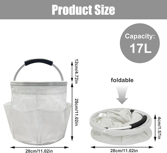 Qivine 17L Cleaning Caddy with Handle, Cleaning Supply Caddy, Foldable Tool Bag Cleaning Products Organizer, Portable Cleaning Bucket Caddy for Cleaning Supplies (Clear)