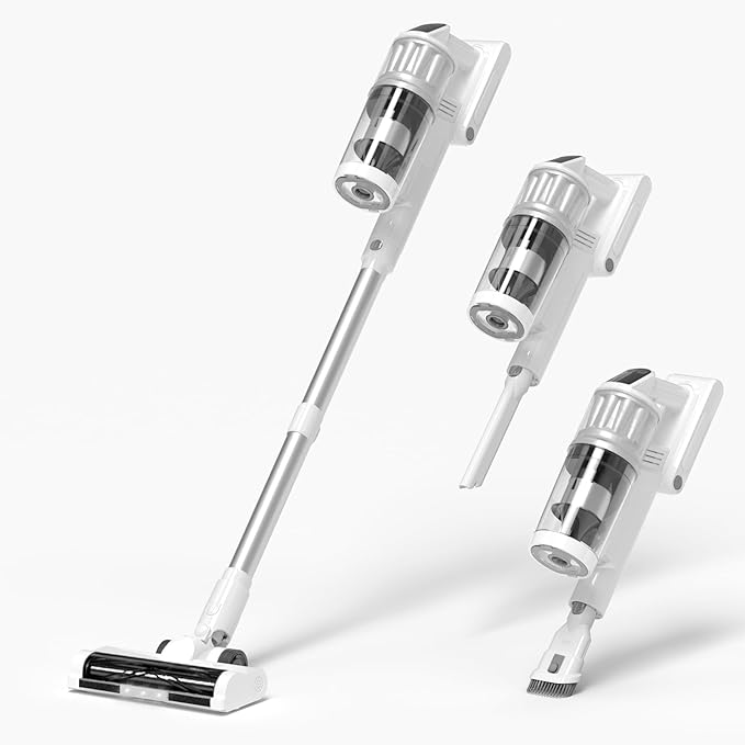 Cordless Vacuum Cleaner - Vacuum Cleaners for Home, 45KPA 550W Stick Handheld Portable 60 Mins Runtime Rechargeable Battery Pet Hair Hardwood Floor Vac, Household Lightweight Hand Vac, V10 White