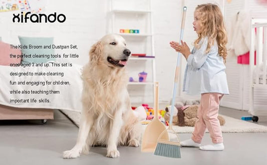 Mini Broom with Dustpan for Kids,Little Housekeeping Helper Set (Light Orange)