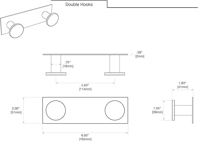 Gatco 1284MX Modern Glam Double Hook, Matte Black/Wall Mounted Two Hooks with 6.50" Mounting Base