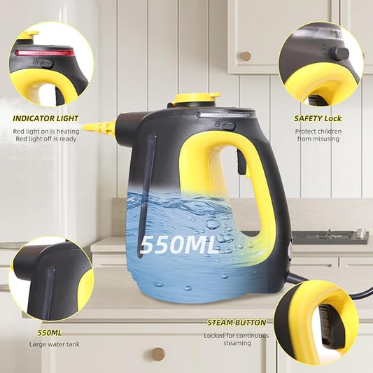Handheld Steam Cleaner with 9 pcs Accessories Multi Surface Steam Cleaner for Home 530ml Natural Multi Purpose Steamer for Cleaning Grime, Grease,Floor, Upholstery, Grout and Car