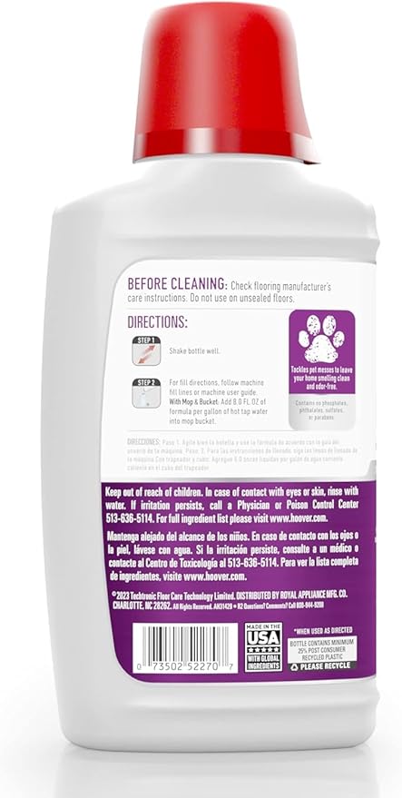 Hoover Pet Portable Spot Cleaner Solution,32 oz.,Tropical Breeze Scent,Upholstery and Carpet Shampoo Solution,Eliminates Pet Messes and Odors,Designed CleanSlate Spot Cleaner,(Pack of 2)