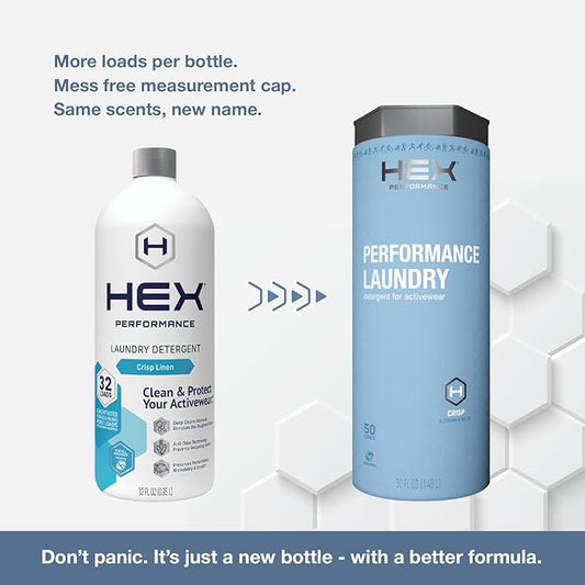 HEX Performance Laundry Detergent, Crisp, 100 Loads (Pack of 2) - Designed for Activewear, Eco-Friendly, Concentrated Formula