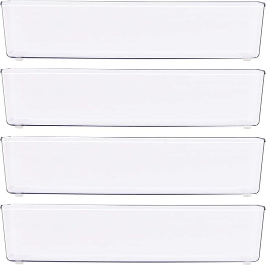 Simple Houseware Clear Drawer Organizer for Office Bin Desk Storage, 3.25"x 9.5", 4 Packs