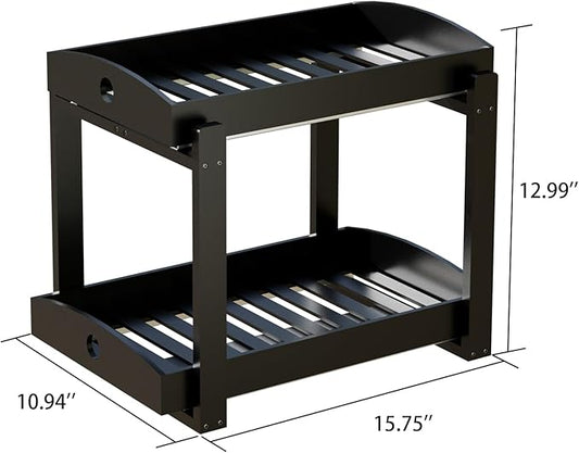 2 Pack Under Sink Organizer, Bamboo Wooden 2-Tier Pull-Out Storage with Sliding Drawers for Kitchen and Bathroom Cabinets, Easy Installation (Black)