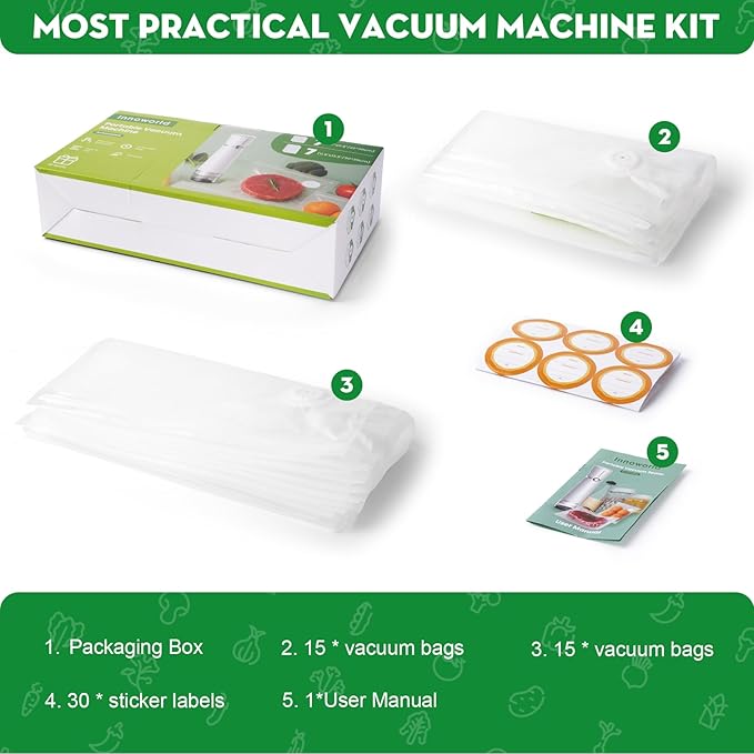 Reusable Vacuum Sealer Bags for Food, 30 Small (8.7 x 11.8 in, 11.8 x 13.8 in) Food Storage Bags, Freezer, Microwave, Odor-Resistant, Leak-Proof, Fit with Compact Vacuum Sealers