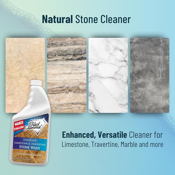 Black Diamond Stoneworks Limestone and Travertine Floor Cleaner: Natural Stone, Marble, Slate, Polished Concrete, honed or tumbled surfaces. Concentrated Ph. Neutral. (1-Quart)
