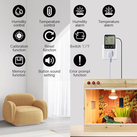 KETOTEK Humidity Controller Outlet Plug with Sensor, Digital Humidistat Switch 120V with Alarm for Greenhouse Mushroom Humidifier Dehumidifier
