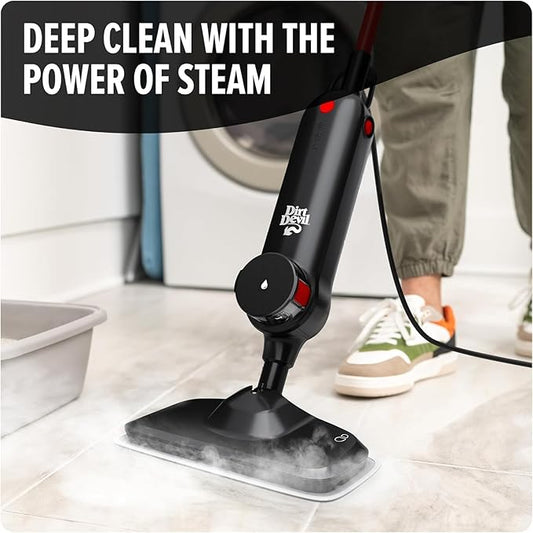 Dirt Devil Steam Mop, Cleaner For Sealed Hard Floors, WD20000, Black + 32 oz Steam Water, For Sealed Hard Surfaces, Demineralized Scented Water, AD31401