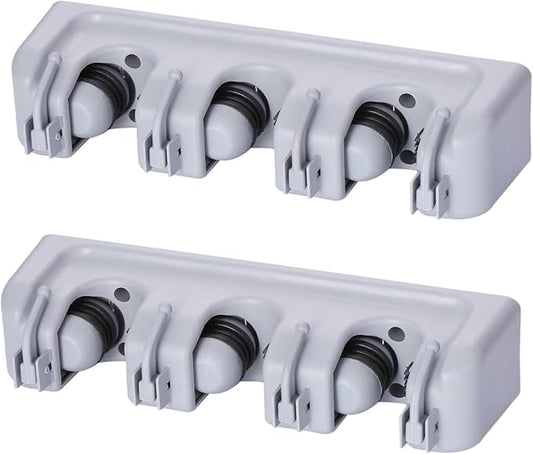 TOGU 2 Pack Mop and Broom Holder Wall Mounted 3 Position Storage Rack with 4 Retractable Hooks Holds up to 7 Tools Utility Weatherproof Holder for Garage Storage Systems Broom Organizer,Gray