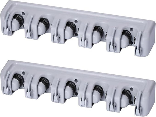 TOGU 2 Pack Mop and Broom Holder Wall Mounted 5 Position Storage Rack with 6 Retractable Hooks Holds up to 11 Tools Utility Weatherproof Holder for Garage Storage Systems Broom Organizer,Gray