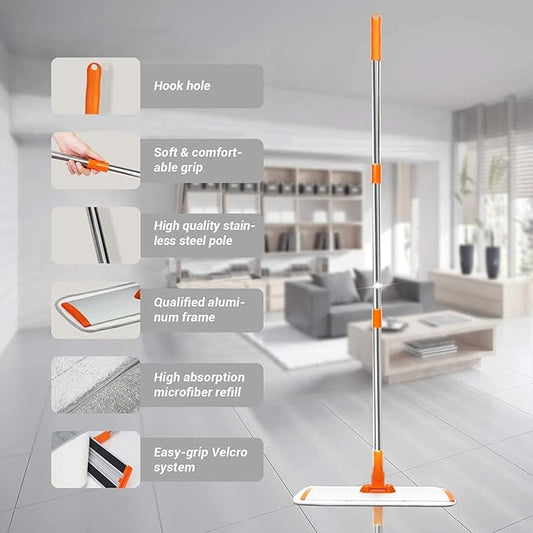 Dust Mop for Floor Cleaning with 3 Washable Pads and 55” Long Stainless Steel Handle,Microfiber Mop for Hardwood Floors, Tile, Marble Floors (Microfiber mop)