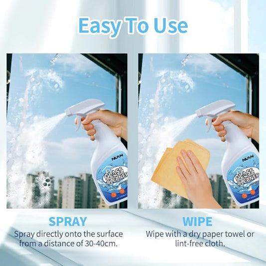 NUAN Glass Cleaner, Streak-Free Shine, Non-Residue Formula, 500ml/17.6fl oz Spray Bottle for Windows, Mirrors and Glass Surfaces