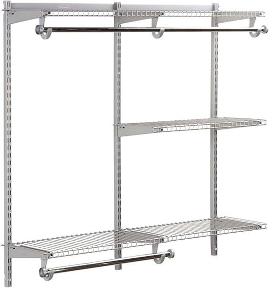 Rubbermaid Configurations Custom Closet Kit 4-8 Ft. Adjustable Metal Wire Shelving Titanium Finish Expandable Organization System Hardware Included for Home Closet/Pantry/Laundry/Mudroom