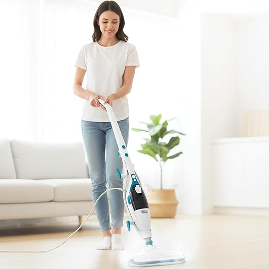 BLACK+DECKER 2-in-1 Steam Mop and Handheld Steam Cleaner, 1500W Electric Floor Steamer with 180° Swivel Steering, Fast 30s Heat-Up, Compact Foldable Storage, 13 Accessories for Tile & Hardwood Floors