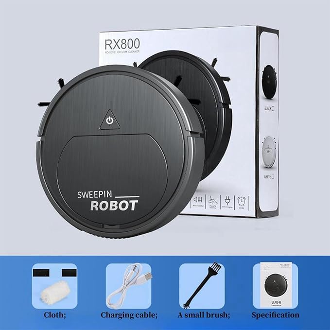 Robot Vacuum Suction Ultra-Strong Suction, One-Touch Start, Slim Design, Rechargeable, Ideal for Hardwood Floors,Pet Hair Specialist Robot Vacuum with Tangle-Free Brushroll (Black)