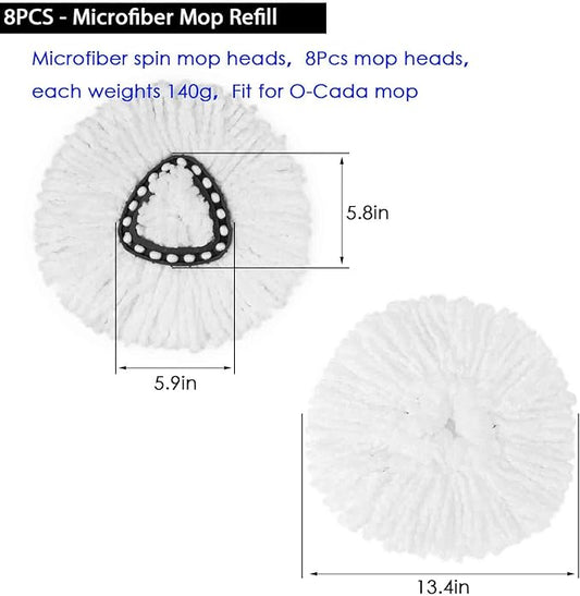 8Pack Spin Mop Replacement Heads,Spinning Mop Replace Head for Floor Cleaning, 100% Microfiber Mop Head Replacement Compatible with Triangle Spin Mop Refill for Easy Wring Mop,White