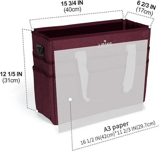 JJRING Craft Organizer Tote Bag, Large Art Storage Caddy with Multiple Pockets, Dark Red Sewing Bag for Art, Craft, Scrapbooking, Medical, and Office Supplies Storage