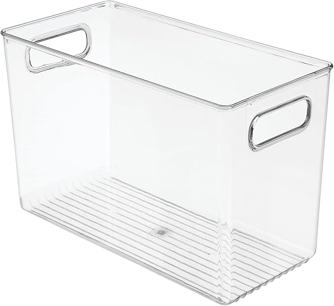 mDesign Plastic Modern Kitchen, Pantry Food Storage Container Bin w/ Handles - Cabinet, Fridge/Freezer, Countertop Organizer - Snacks/Drink/Appliances; Ligne Collection, Clear, 12x6x7.75 (Pack of 1)
