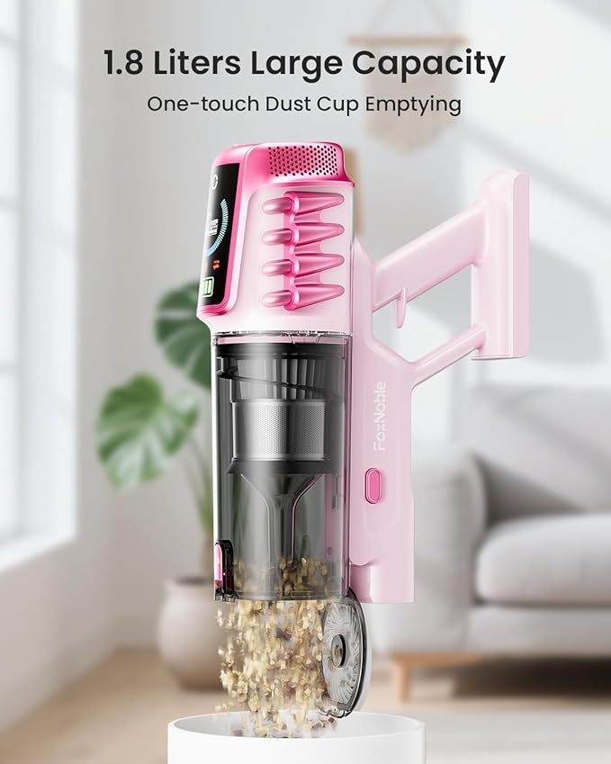 Cordless Vacuum Cleaner,55KPa 650W 65Mins Vacuum Cleaners for Home,Stick Vacuum with LED Display &Anti-tangle Brush and Self-Standing Design,Vacuum Cleaner for Hardwood Floors,Carpet,Pet Hair(Pink)