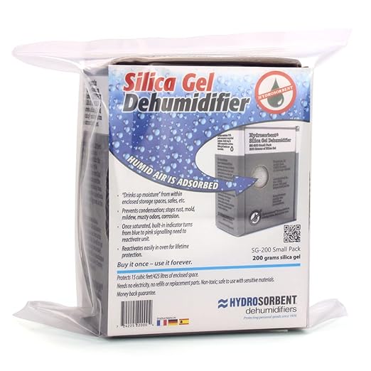 HYDROSORBENT® Silica Gel Dehumidifier (200gm - 2 Pack) - Silica Gel Packets w/Built-in Color Changing Indicator for Reactivation - Carton Moisture Absorbers for Food Storage -Desiccant Dehumidifier