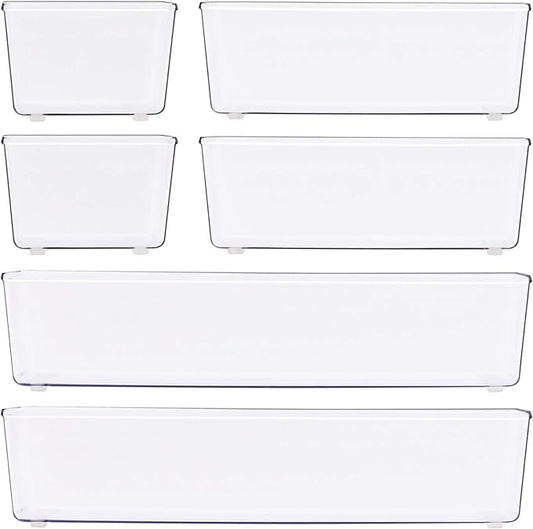 Simple Houseware Clear Drawer Organizer for Office Bin Desk Storage, Assorted Size, 6 Packs