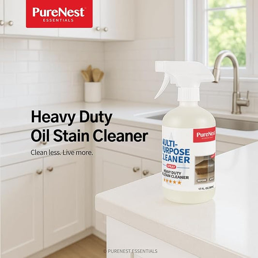 PureNest Heavy Duty Oil Stain Multi-Purpose Cleaner – All-Purpose Kitchen & Bathroom Degreaser, Removes Grease, Grime, and Stains from Tiles, Stovetops, Range Hoods, Sinks, Appliances – 17 fl oz