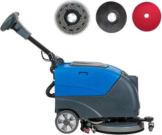 Floor Scrubber Machine with 15'' Brush, Foldable Walk Behind Hand Push Floor Scrubber Machine, good for office/restaurant(EM-25 Blue)
