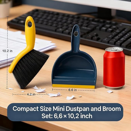 Dustpan and Broom Set Small – Mini Handheld Dustpan and Brush Combo for Home, Desktop, Sofa, Cat Litter, Car, Camping & Small Space Cleaning