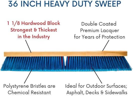 4 Pack Bundle - 36" Heavy Duty Outdoor Push Broom with 60" Handle. Ideal for Asphalt, Concrete & Heavy Debris. Durable American Made Steel Brackets-Stainless Steel Hardware. No Plastic. 100% USA Made.