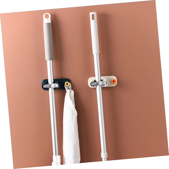 PRETYZOOM 4Pcs Mop Broom Holder Wall Mounted Storage Rack Organizer for Bathroom Kitchen Garage Heat-resistant Mop Hanger Hooks for Cleaning Tools