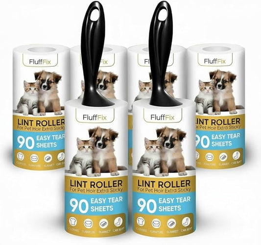 Extra Sticky Lint Roller Set 6 Pack 540 Sheets Wide Lint Remover Refills with 2 Easy Grip Handles Pet Hair Remover for Clothes Furniture Car Seats Bedding Couch Carpet and Laundry
