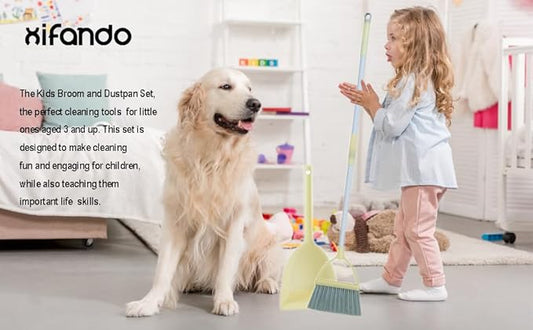 Mini Broom with Dustpan for Kids,Little Housekeeping Helper Set (Light Yellow)