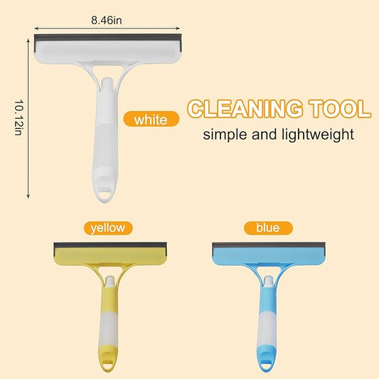 3 in 1 Window Cleaning Scraper, with 2 Replaceable Cleaning Cotton Strips 3 in 1 Spray Squeegee, Window Squeegee, Suitable for Cleaning Bathroom Glass, Mirrors, Car Windows (Yellow)