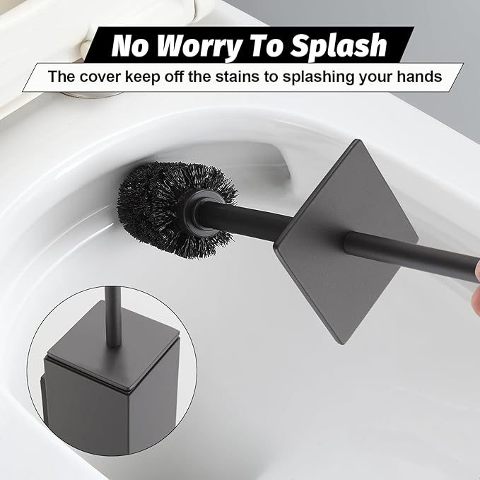 BGL Toilet Brush and Holder Set Gun Grey Wall Mounted for Bathroom Square Design