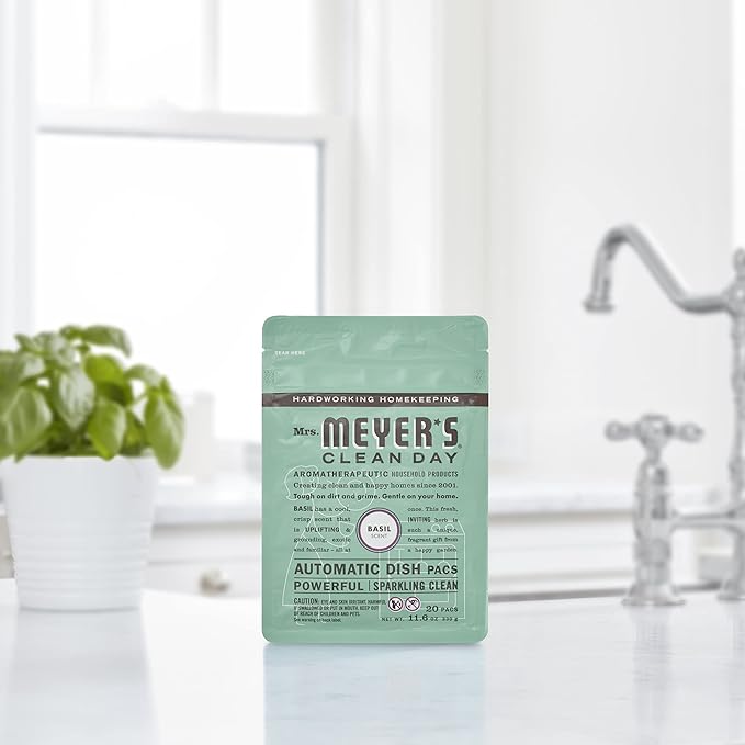 MRS. MEYER'S CLEAN DAY Automatic Dishwasher Pods, Basil, 20 Count