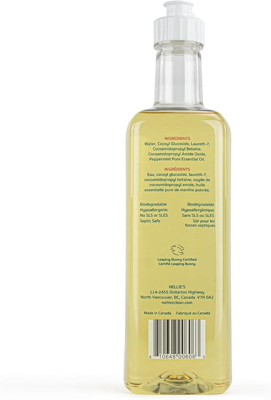Nellie's One Soap - Peppermint Scented - Gentle Multi-Purpose Cleaner for Dishes, Surfaces, and Hands - Hypoallergenic, Plant-Based, Chemical-Free, and Soft on Skin - 19.2 oz - (Made in Canada)