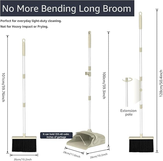 Broom with Dustpan – Premium Broom Set with Upright Design, Hair-Removal Dustpan Included,No-Bending Broom for efficient Home Cleaning Tool (Gray-Yellow)