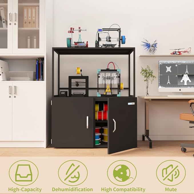 300L 3D Printer Filament Storage Cabinet with Dehumidifier | Industrial Sealed Dehumidifying Cabinet Holds 160 Rolls -Compatible with PLA/ABS/TPU (300L Black)