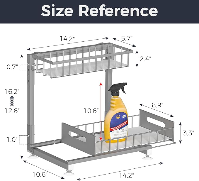 2 Pack Pro Under Sink Organizer Storage: Premium Metal 2-Tier Pull-Out Wire Basket Organizer, L Shape Height Adjustable, Easy Installation | Kitchen & Bathroom Cabinet Organizers