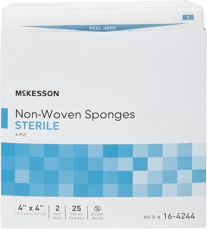 McKesson Non-Woven Sponges, Sterile, 4-Ply, Polyester/Rayon, 4 in x 4 in, 2 per Pack, 600 Packs, 1200 Total